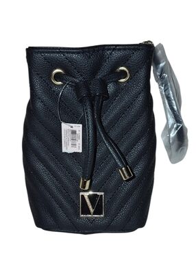 NWT Victoria's Secret Black Quilted Small Drawstring Wristlet